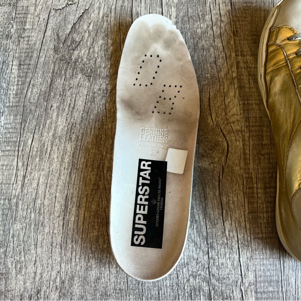 Golden Goose Superstar Gold Leather Star Sneakers Distressed Low Top Size (X) - Picture 12 of 16